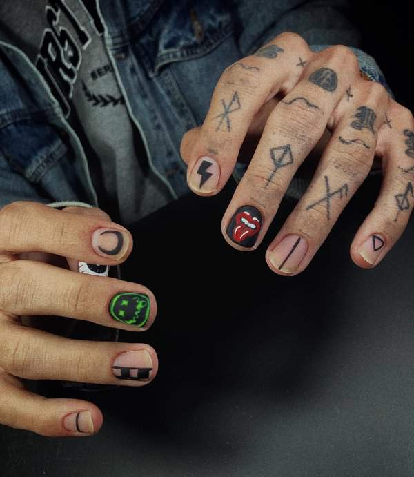 Rock and roll themed nail art