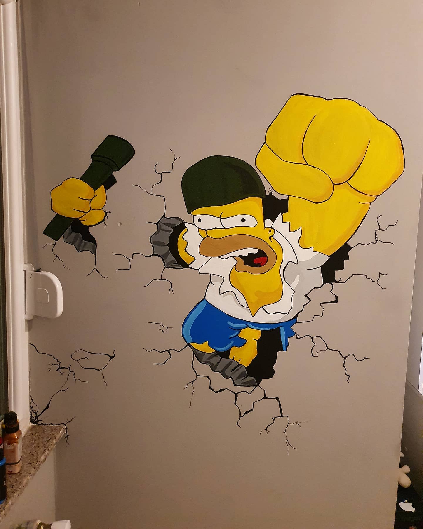 homer simpson braking through the wall