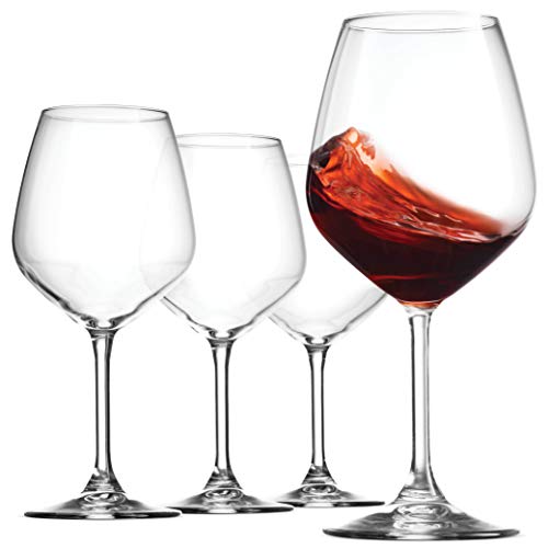 Bormioli Rocco 18oz Red Wine Glasses (Set Of 4): Crystal Clear Star Glass, Laser Cut Rim For Wine Tasting, Lead-Free Cups, Elegant Party Drinking Glassware, Dishwasher Safe, Restaurant Quality