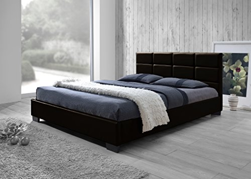 Baxton Studio Vivaldi Modern and Contemporary Dark Brown Faux Leather Padded Platform Base Queen Size Bed Frame