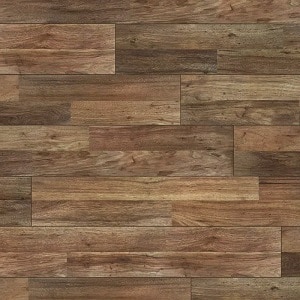 Rustic oak laminate flooring with a mix of light and dark wood tones in a plank design.