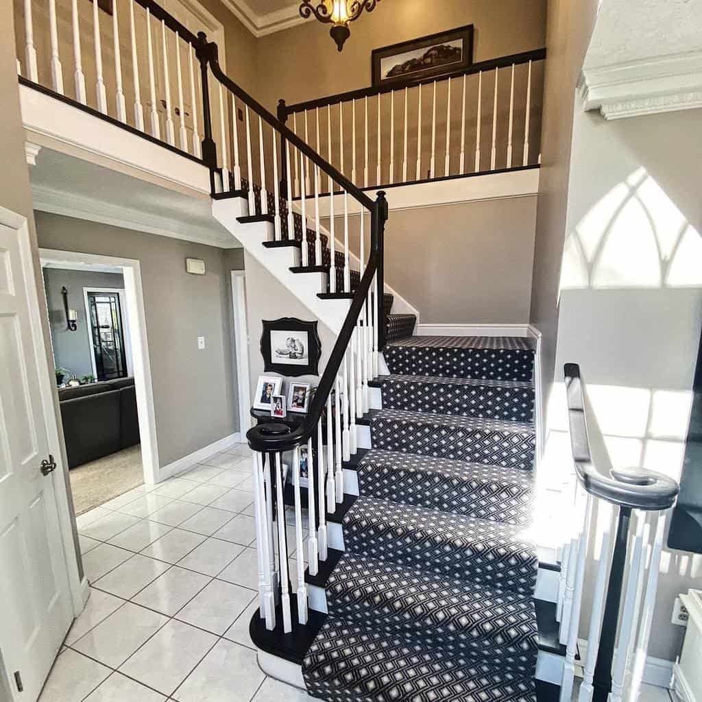 black and white pattern stair runner