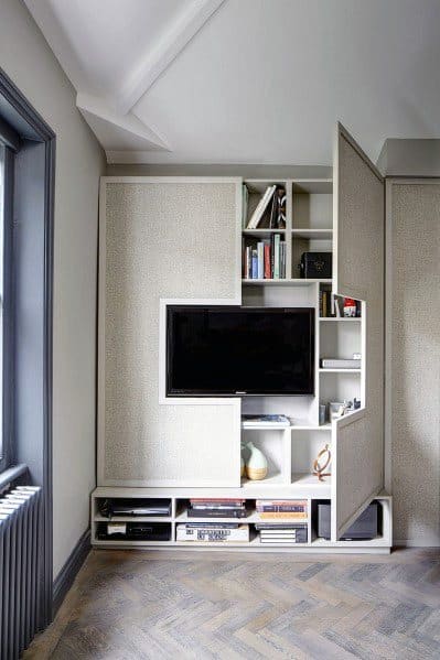 Awesome Built In Television Wall With Hidden Bookcase Shelves Ideas