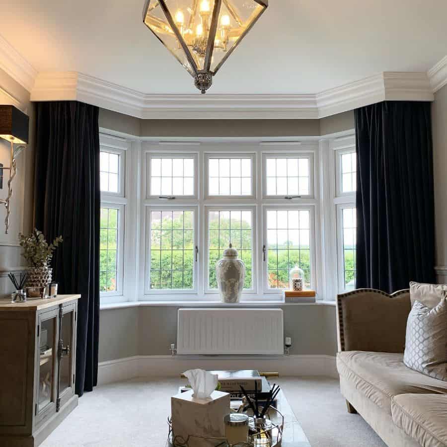 living room with bay windows