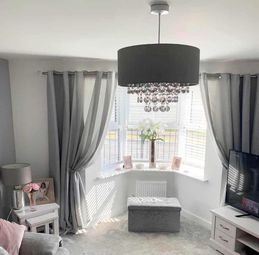 elegant living room with gray curtains 