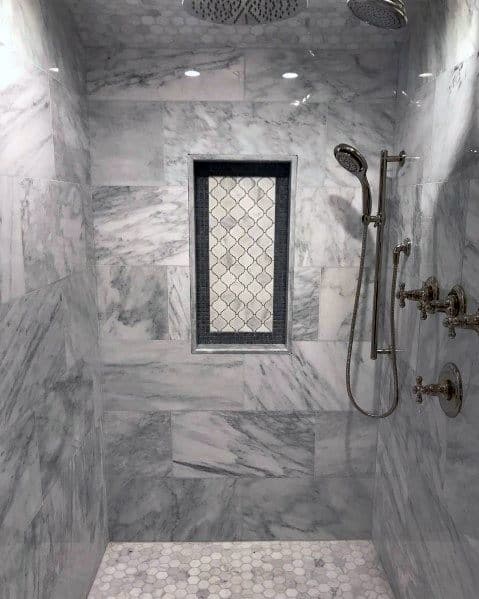 Beautiful Luxury Shower Niche Ideas Grey And White Tiles With Black Surround