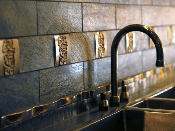 Brass Metal Backsplash Ideas Inlaid Tile Accents