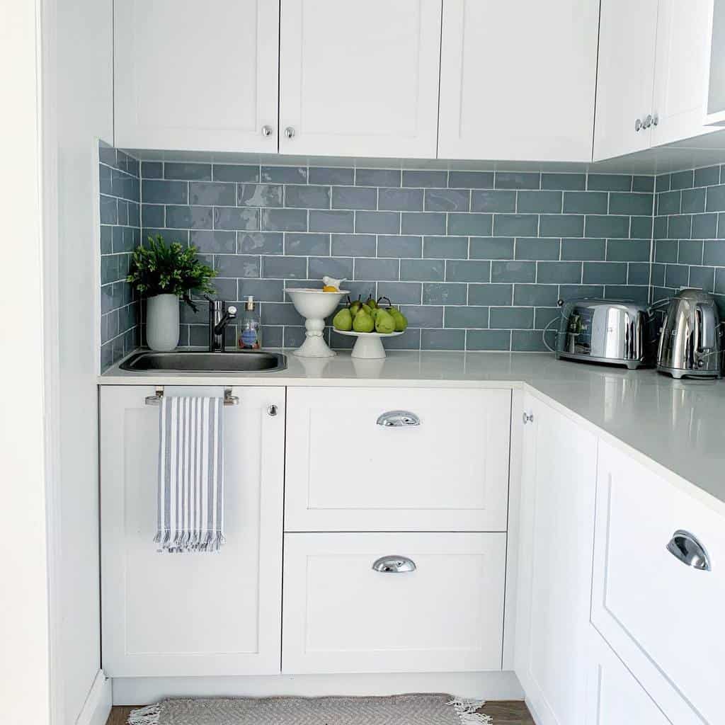 built-in butler's pantry blue subway tiles