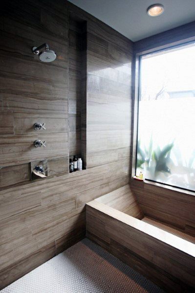 Contemporary Brown Tan Tiles Shower Niche Ideas Inspiration