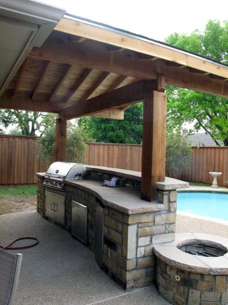 rustic cobblestone built-in bar 