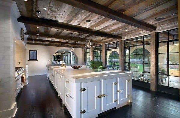 Dark Vintage Wood Kitchen Ceiling Ideas With Beams