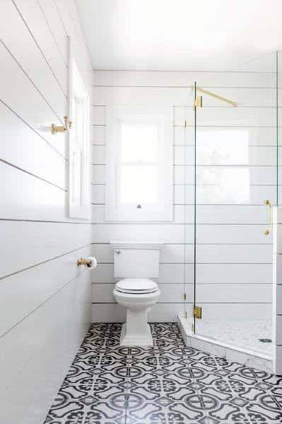 classic white shiplap walls in bathroom 