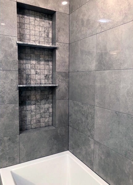 Designs Shower Niche With Three Shelves Built In Above Bathtub