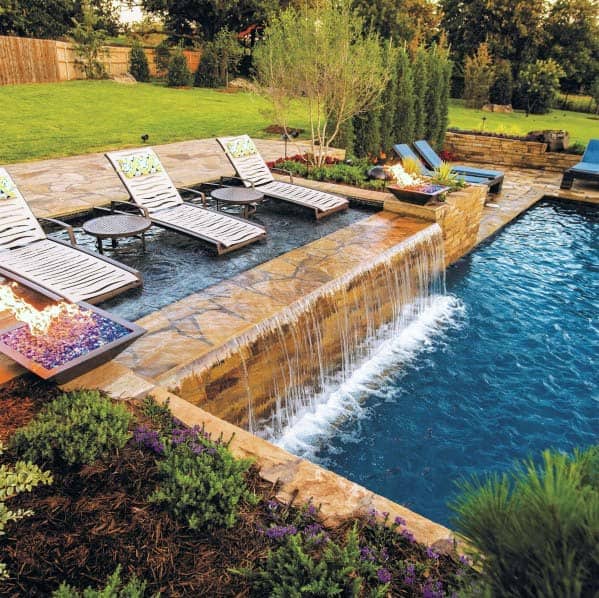 poolside deck waterfall