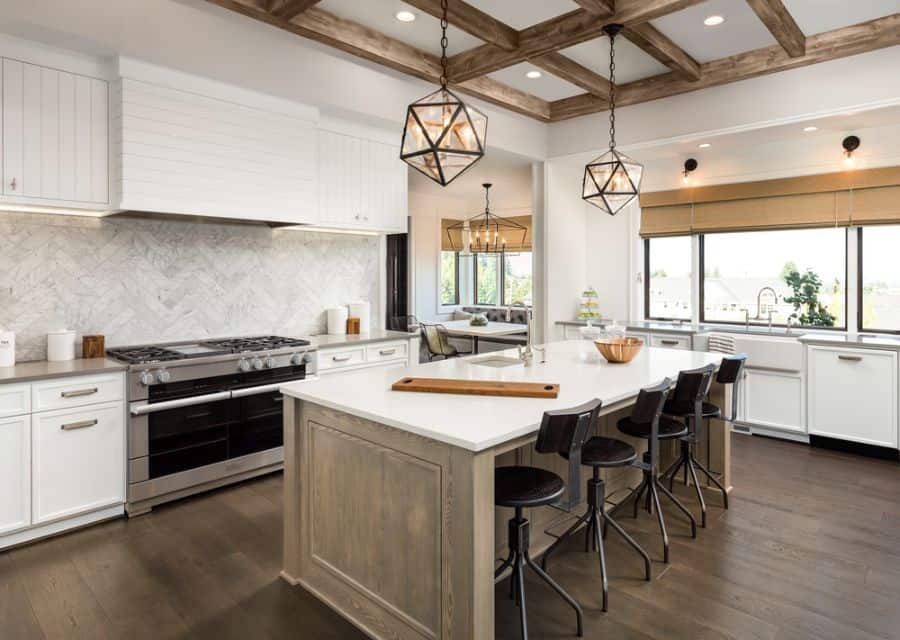 exposed beams in rustic style kitchen 