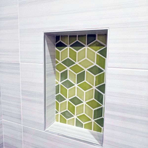 Green Geometric Cubes Shower Niche Ideas