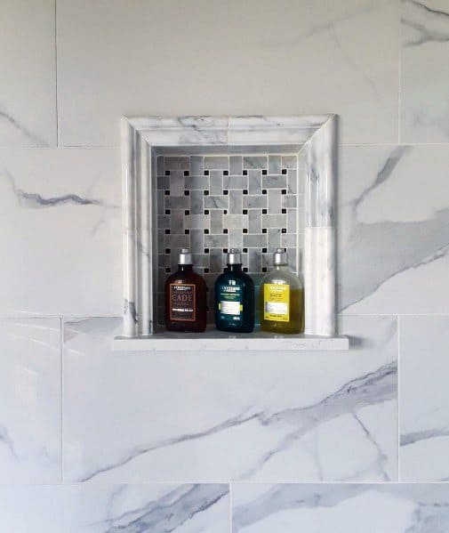 Grey And Black Basketweave Tile Shower Niche Nook Ideas