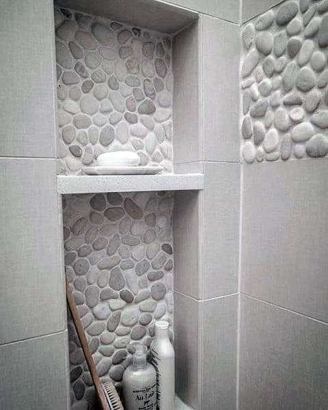 Grey And White Pebble Rock Shower Niche Ideas