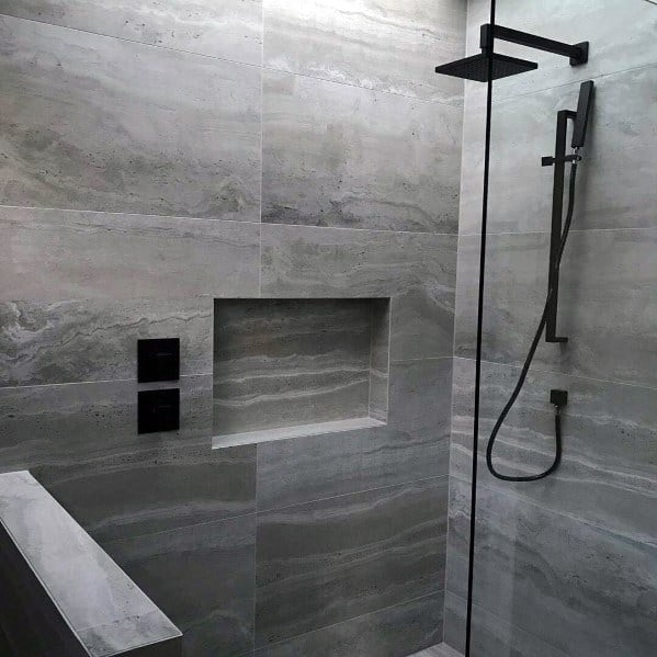 Grey Tiles Shower Niche Ideas