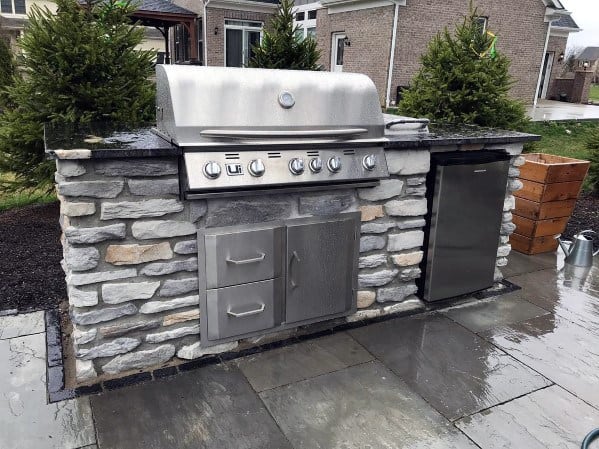 rustic cobblestone built-in bar 