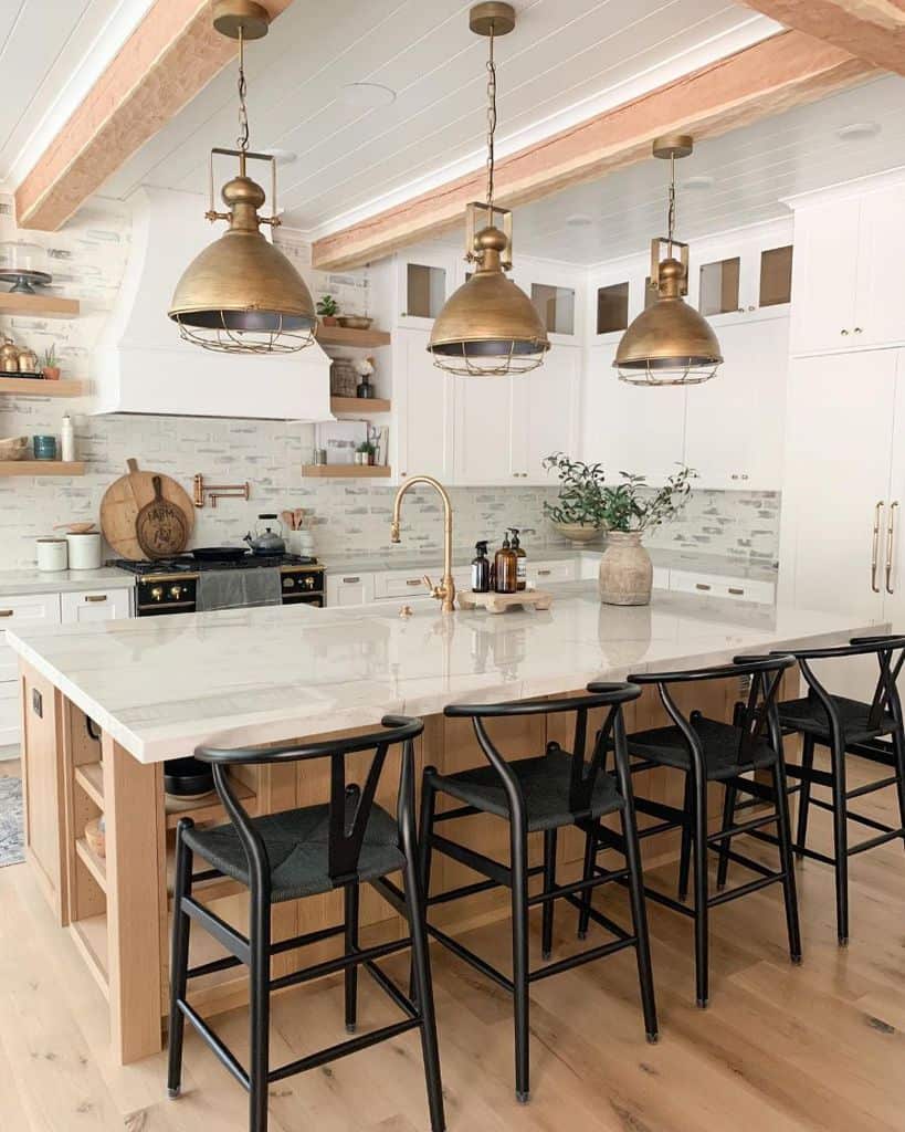 rustic white cabinet farmhouse kitchen with copper accents 