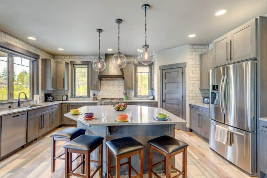 abstract shape island in gray cabinet modern kitchen 