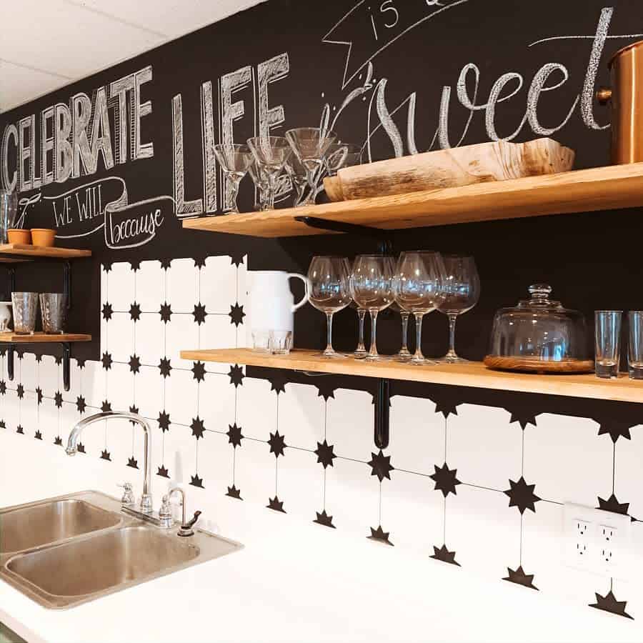 kitchen wall shelf chalkboard wall