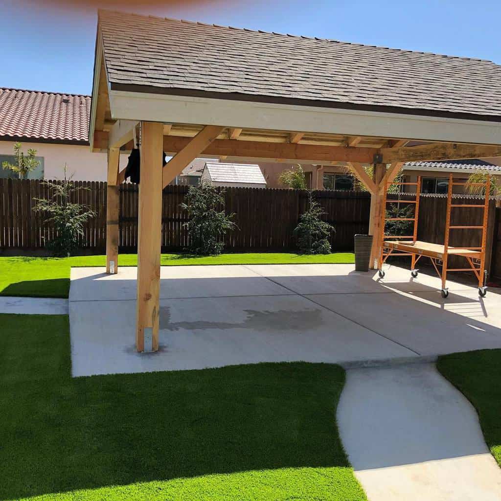 concrete patio wood gazebo grass 