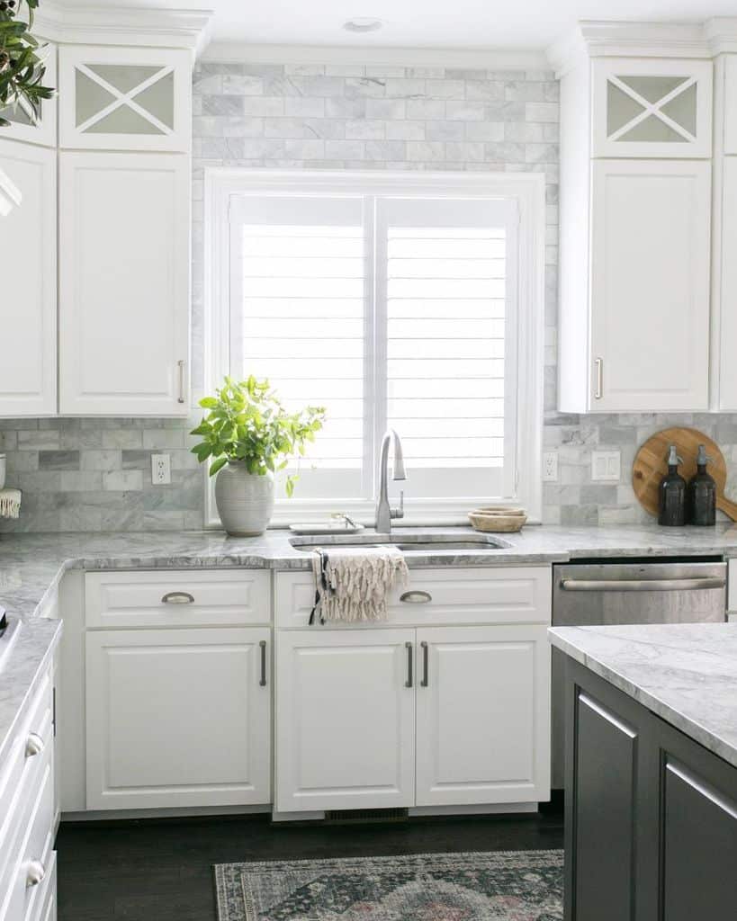 large white kitchen window shutters