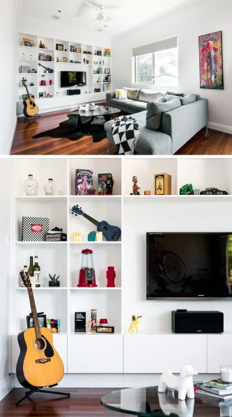 Living Room White Bookcase Unique Television Wall Designs