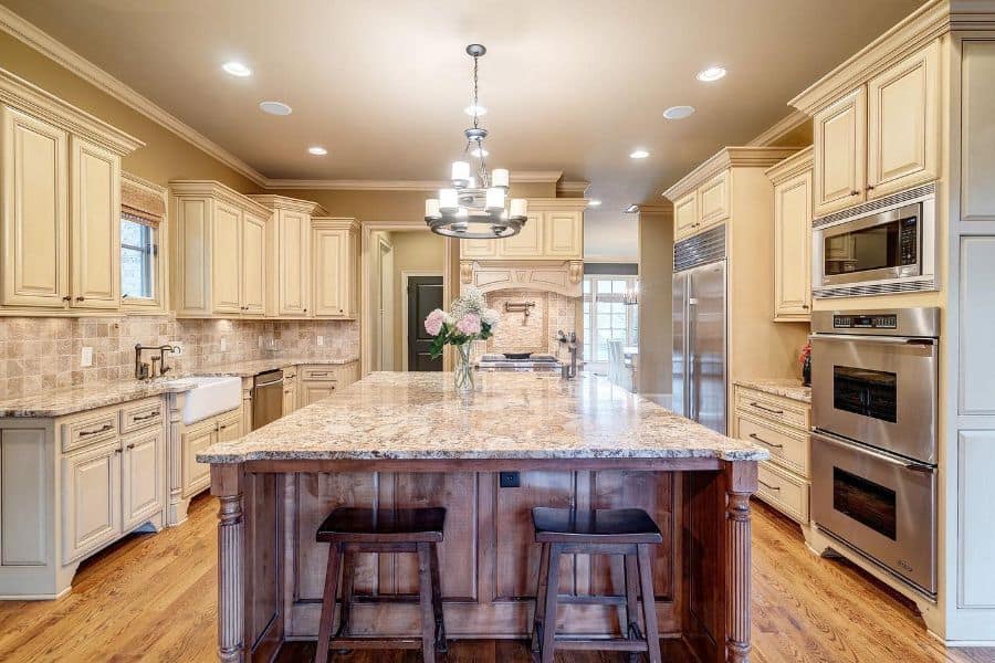 large elegant white cabinet kitchen marble countertop island bar