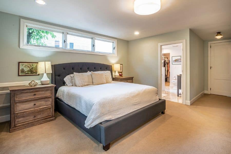 modern vintage basement bedroom with ensuite