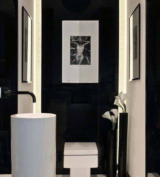 black and white powder room 