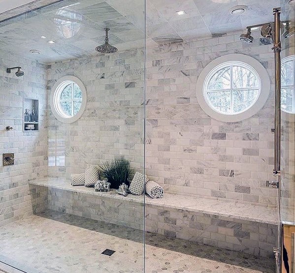 Nice Shower Bench Bathroom Ideas Tile Grey And White