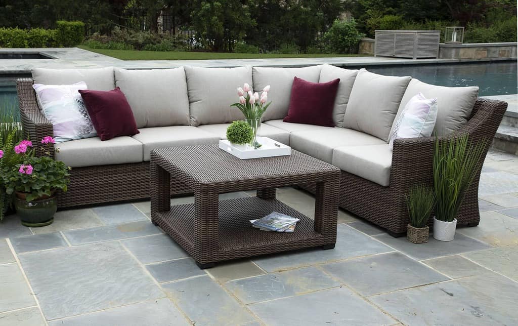 outdoor wicker sofa wicker table slate patio pool