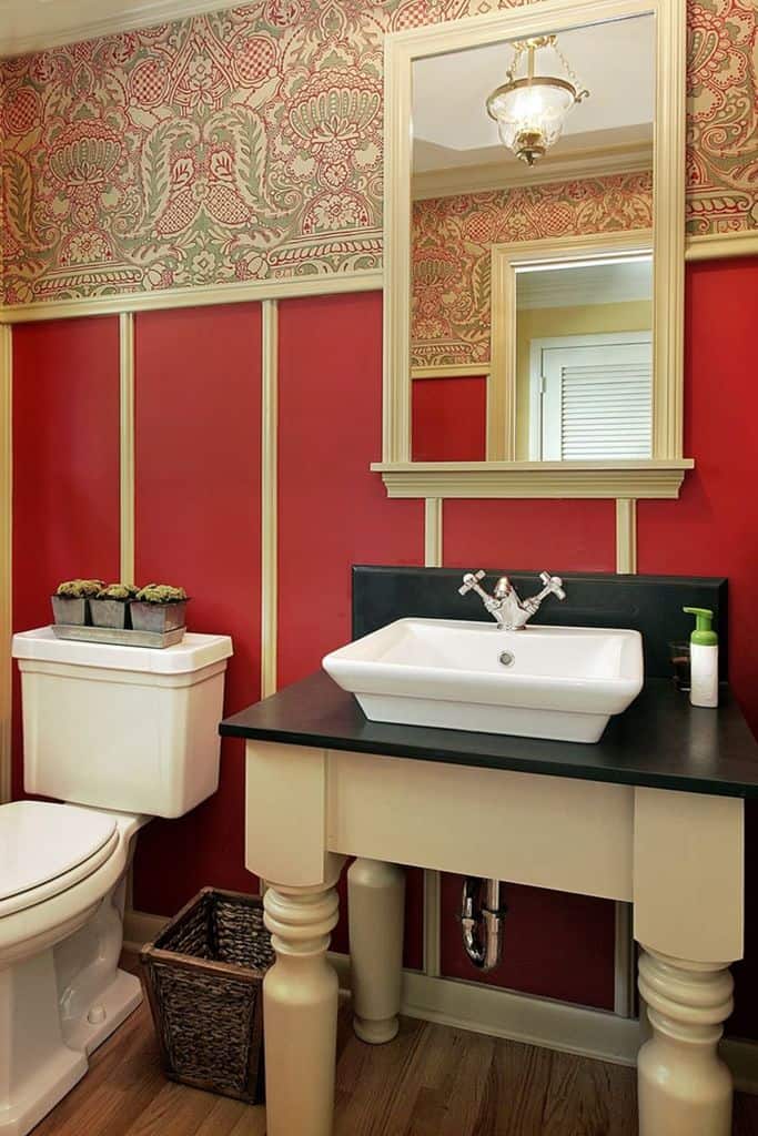 elegant pattern wallpaper small powder room