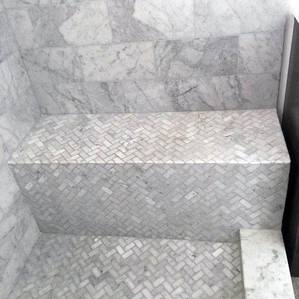 Regular Herringbone Tile Grey And White Marble Bathroom Designs Shower Benchs