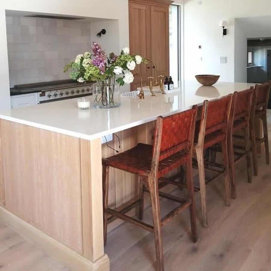 seating around wood kitchen island 