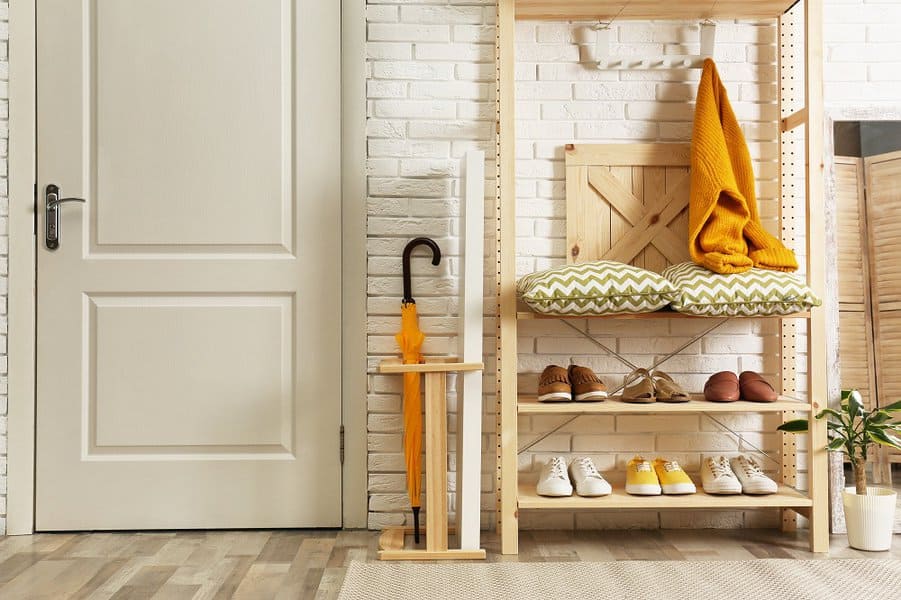 Entryway with storage bench and shoes