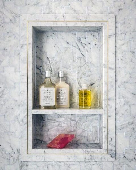 Shower Niche Design Inspiration Marble Shelf With Gold Accent Trim