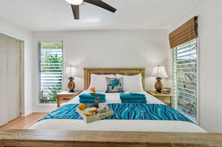 simple small master bedroom with wood accents 