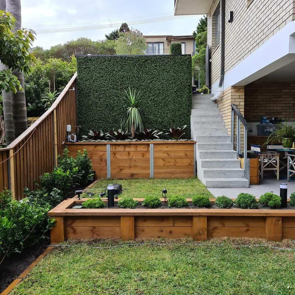 small backyard design with raised garden beds