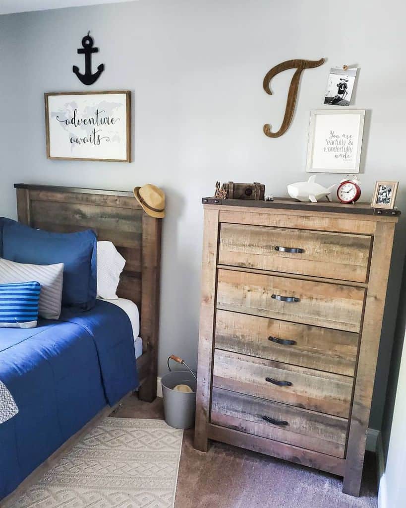 rustic single bedroom with wood cabinet 