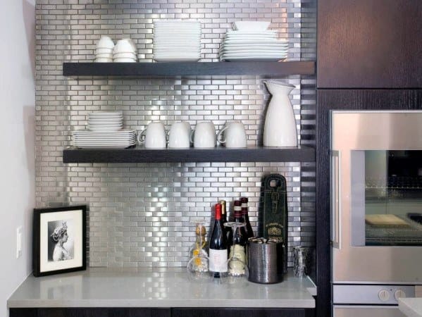 Small Subway Tile Metal Backsplash Ideas