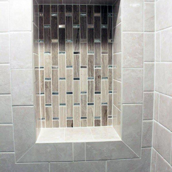 Stone Tan Tiles With Glass Accents Interior Designs Shower Niches