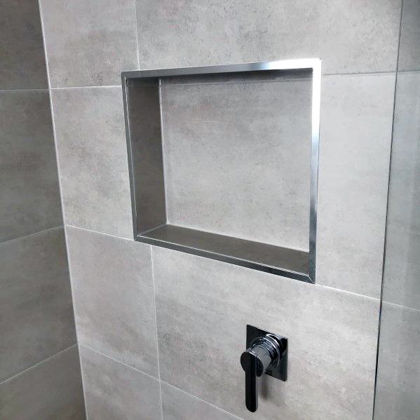 Stone Tiles With Stainless Steel Trim Impressive Shower Niche Ideas