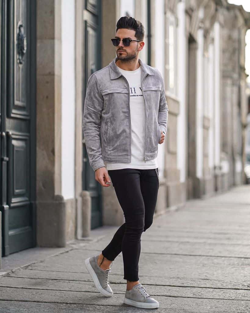 Suede Jacket White Shirt Street Wear Style