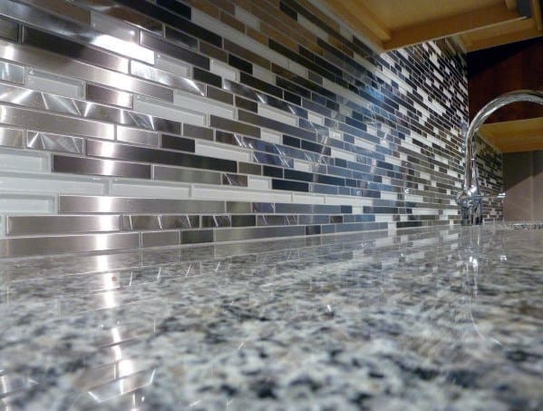 Thin Metallic White Metal Backsplash Ideas