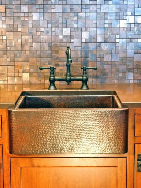 Traditional Home Square Tile Metal Backsplash Ideas