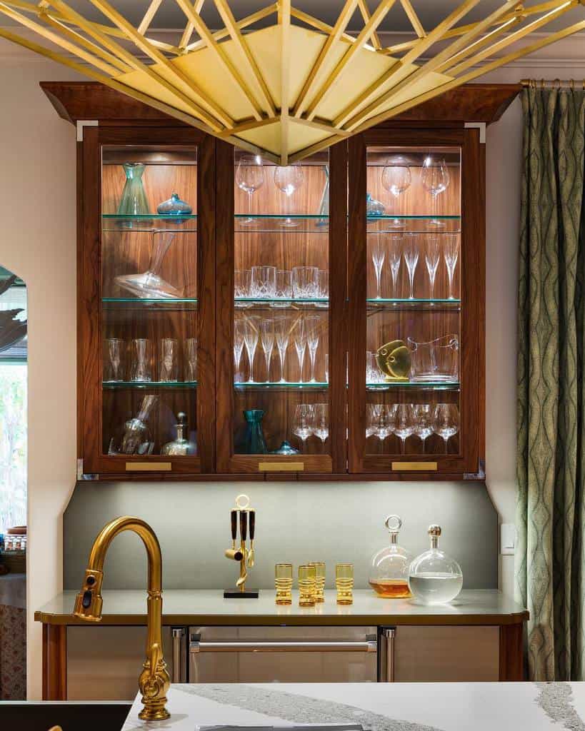 elegant wood wet bar butler's pantry gold accents